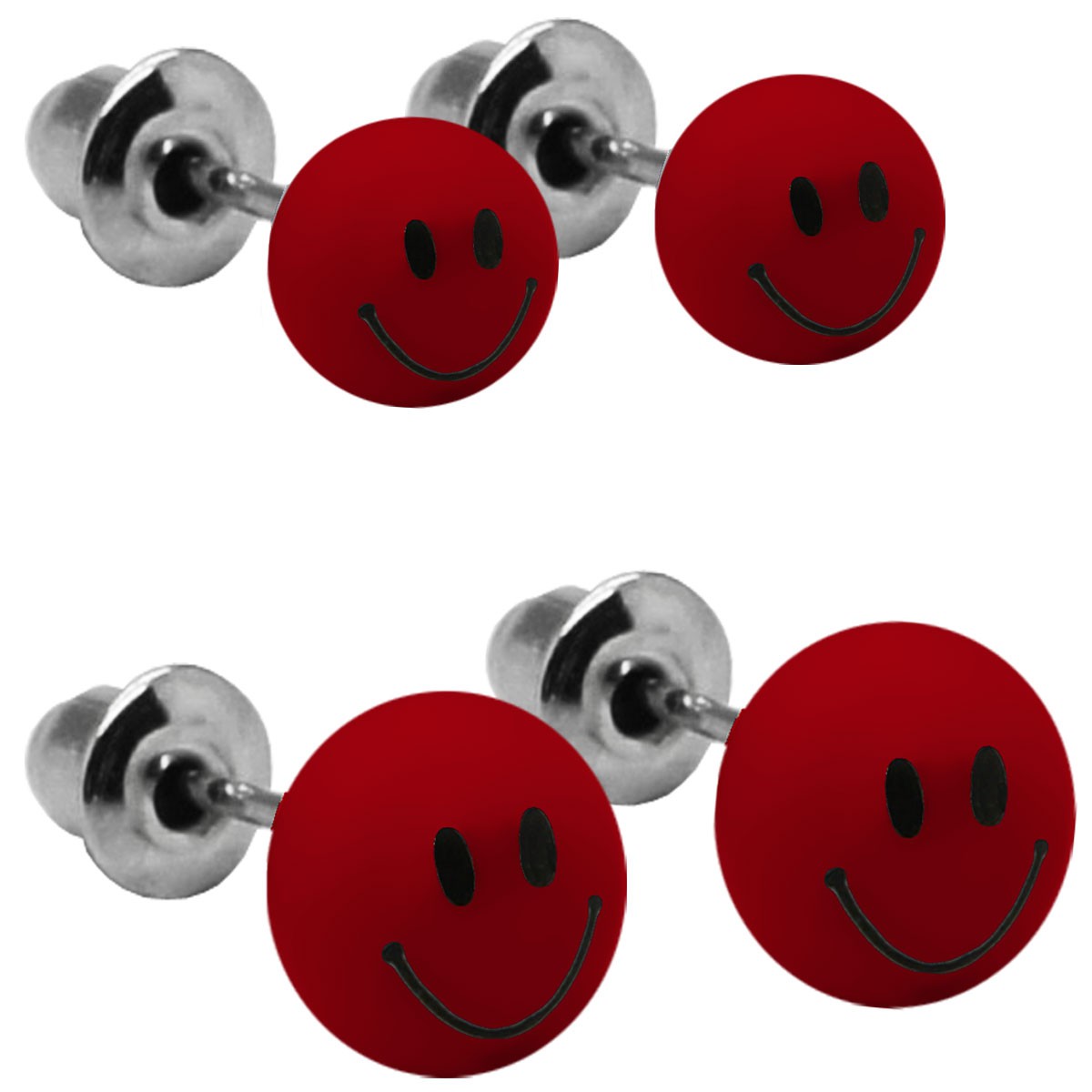 1 Paar Ohrstecker Ohrringe Rund Smilie Smiley Schwarz Weiß Pink Rot